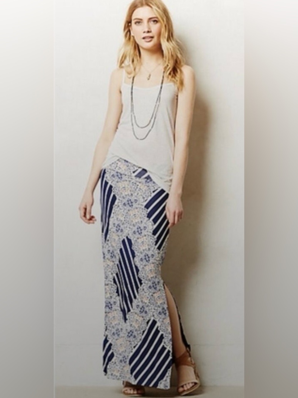 ANTHROPOLOGIE MAEVE VERANDA STRIPED FLORAL MAXI SKIRT SIZE LARGE